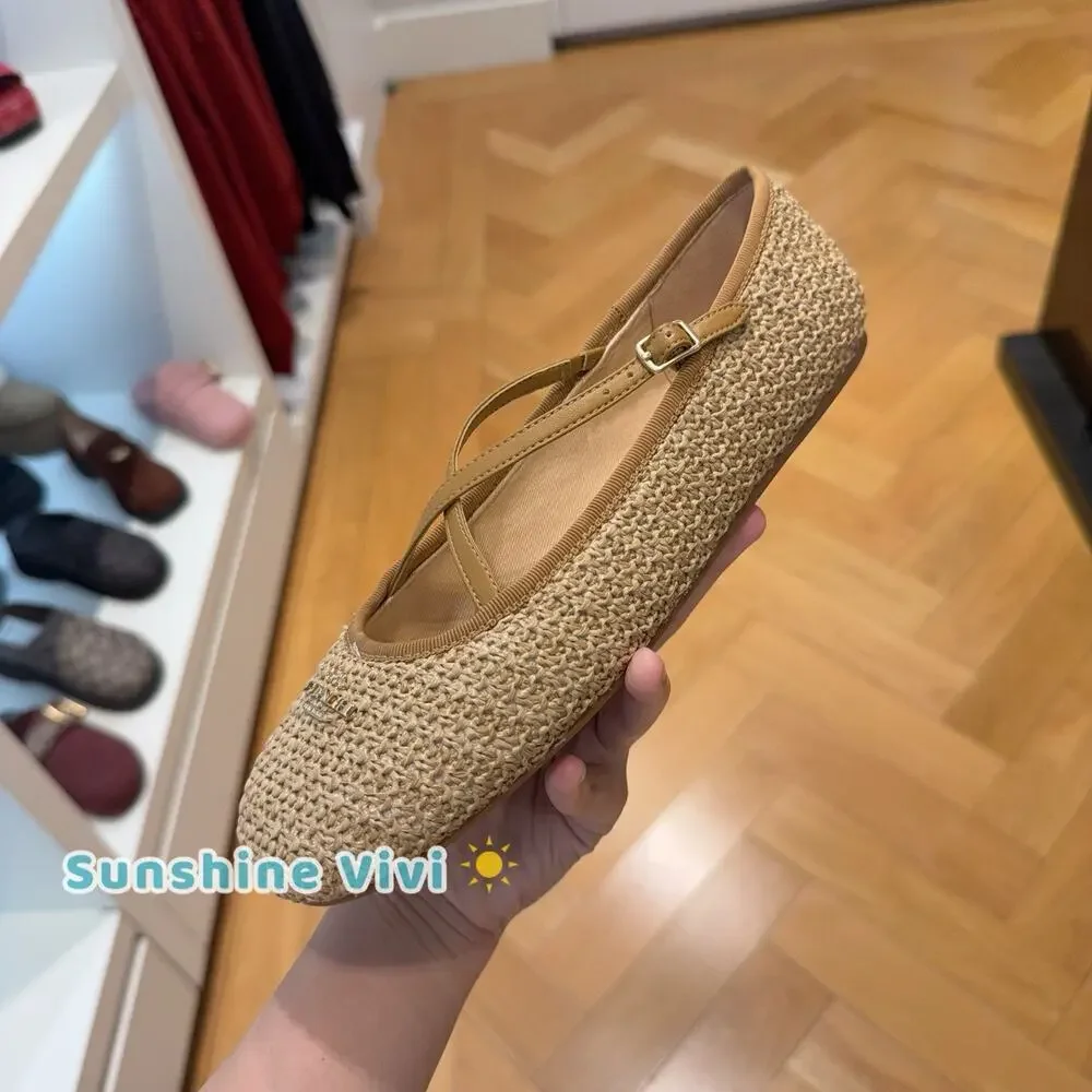 NWT Coach Women Phoebe Ballet Flat Natural CEE75 Raffia us5